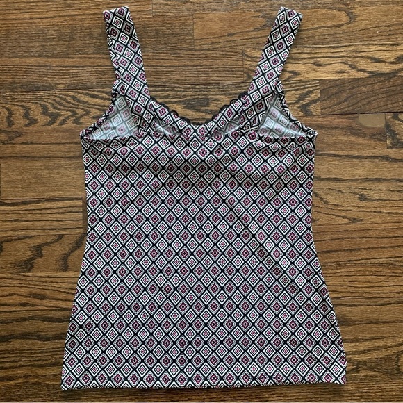 White House Black Market Geometric Print Lace Trimmed Ruched Neck Cami Top Small - Picture 12 of 12